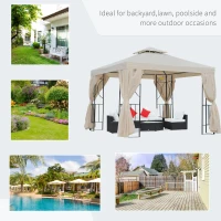 Outsunny 10' x 10' Patio Gazebo Outdoor, Canopy Shelter with Double-tier Roof, Pavilion Sidewalls for Garden Events, Cream White(m-7)