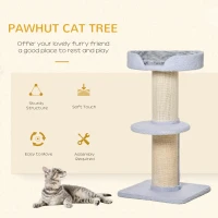 PawHut Cat Tree Kitty Tower with Sisal Mat Scratching Post, Cat Bed, Cushion, Perch, 18" x 18" x 36",  Light Blue(m-4)