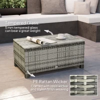 Outsunny Rattan Wicker Coffee Table with Glass Top Outdoor Garden Patio Furniture Brown Tempered(m-5)