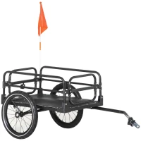 Aosom Bike Trailer, Bicycle Cargo Carrier with Suspension, Triple Safety Features, 16" Wheels, Hitch, Steel Frame, Black(m-11)