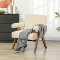 HOMCOM Corduroy Accent Chair Armchair with Wide Seat and Soft Padded Armrests for Reading, Bedroom, Beige(m-8)