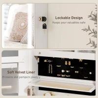 HOMCOM LED Lighted Jewellery Armoire with Mirror Jewellery Cabinet with Storage Lockable Door/Wall Mounted Jewellery Organizer, White(m-9)