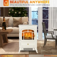 HOMCOM Fireplace Stove, Electric Fireplace Heater with Realistic LED Flames and Logs, 725W/1450W, Beige(m-8)