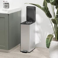 HOMCOM 5.3 Gallon Stainless Steel Kitchen Garbage Can with Soft-close Lid, Foot Pedal, Fingerprint-Proof, Silver(m-9)