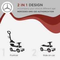 Aosom 2 in 1 Push Car for Toddlers for 1-3 Years Old, Officially Licensed AMG C63 Baby Car, Kids Stroller Sliding Car with Sun Canopy Foot Rest Horn Sound Safety Bar Cup Holder, White(m-4)