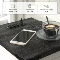 HOMCOM Farmhouse End Table with Storage, Side Table with Charging Station and USB Ports for Living Room, Distressed White(m-4)