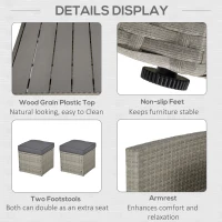 Outsunny 6 PCS Rattan Outdoor Dining Set Patio Dining Table and Chair Set with Plastic Wood Top Dining Table, Cushions, Grey(m-6)