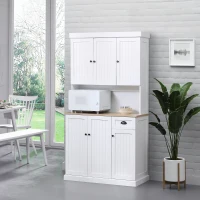 HOMCOM 71" Buffet with Hutch, Modern Farmhouse Kitchen Pantry Storage Cabinet with Microwave Oven Countertop, Drawer, and Cupboard, White(m-11)