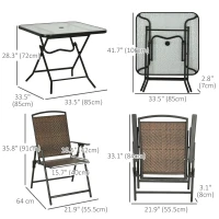 Outsunny 5 Pieces Folding Rattan Patio Table and Chairs for 4 with Umbrella Hole, Tempered Glass Top, Dark Brown(m-3)