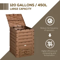 Outsunny Garden Compost Bin, 120 Gallon (450L) Garden Composter, BPA Free, with 80 Vents and 2 Sliding Doors, Lightweight & Sturdy, Fast Creation of Fertile Soil, Brown(m-4)