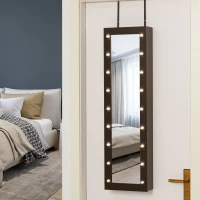 HOMCOM Jewelry Armoire with Mirror and 18 LED Lights, Wall-Mounted/Over-The-Door Cabinet with 3 Mountable Heights, Dark Walnut(m-10)