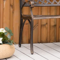 Outsunny Metal Garden Bench for Front Porch, Loveseat Like 2 Person, Armrests, Copper Color Cast Aluminum, Weaving Latticework Outdoor Furniture, Bronze Color(m-7)