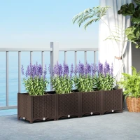 Outsunny Plastic Raised Garden Bed, Outdoor Planter Box with Drainage Holes for Patio, Balcony, 63" x 15.7" x 14.6", Brown(m-1)