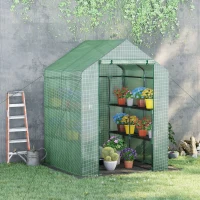 Outsunny 56" x 54" x 74" Walk-in Greenhouse Portable Garden Plant Flower Seed Warm House with 8 Shelves Outdoor Plant Growth Hot House PE Cover Green(m-8)