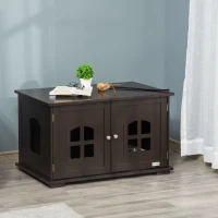 PawHut Cat Litter Box Enclosure Hidden Cat Furniture Cabinet Indoor Cat Washroom Double-door Nightstand End Table with Cat Hole Window Coffee(m-8)
