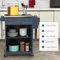 HOMCOM Kitchen Island with Wheels, Rolling Kitchen Island with Storage, Stainless Steel Countertop for Dining Room, Deep Blue(m-4)