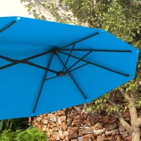 Outsunny Double-sided Patio Umbrella, 9.5' Outdoor Umbrella with Push Button Tilt and Crank, 3 Air Vents and 12 Ribs, Cyan Blue(m-9)