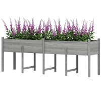 Outsunny Wooden Raised Garden Bed, Large Elevated Planter Box with Legs, Bed Liner and Drain Holes, 7.4' x 1.8' x 2.6', Gray