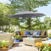 Outsunny Φ10' Deluxe Patio Umbrella Outdoor Market Parasol Banana Hanging Offset Sunshade Crank Cross Base Grey(m-8)