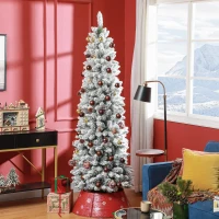 HOMCOM 7ft Pencil Christmas Tree, Flocked Tree with 687 Branch Tips and Metal Base for Home, Indoor, Holiday(m-9)