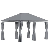 Outsunny 13'x 10' Soft-top Steel Patio Gazebo Canopy Party Tent with 6 Removable Curtains and Drainage Holes, Grey(m-11)