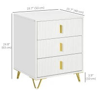 HOMCOM Drawer Chest, 3-Drawer Storage Cabinet Unit with Metal Legs for Living Room, 19.7"x15.7"x24.8", White(m-3)