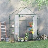 Outsunny 56" x 29" x 77" Walk-in Greenhouse, Mini Greenhouse with 4 Shelves, Roll-Up Door and Weatherized Cover, Clear