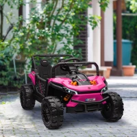 Qaba 12V Ride On Truck, Battery Powered Electric Car for Kids w/ Remote Control, 4-Wheel Suspension & LED Lights, Pink(m-10)
