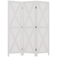 HOMCOM 3-panel Wall Partition Farmhouse Room Separator with Foldable Design Wooden Frame 5.6FT, White(m-2)