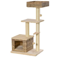 PawHut Cat tree Tower Climbing Kitten Activity Center Furniture with Sisal Scratching Post Rattan Condo Perch Hanging Balls 23.5" x 15.75" x 43"(m-11)
