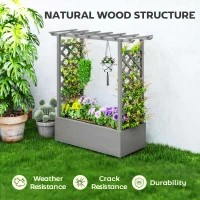Outsunny Wooden Raised Garden Bed with Trellis, Outdoor Planter Box with Hanging Roof, Drainage Holes and Bed Liner(m-7)