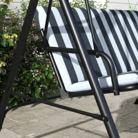 Outsunny 3-Seat Outdoor Patio Swing Chair w/ Cushion, Steel Frame Stand, Adjustable Tilt Canopy for Patio, Garden, Gray & White(m-9)
