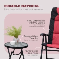 Outsunny 3pc Patio Foldable Rocking Chair Set, Outdoor Rocking Chairs and Table Bistro Set w/ Padded Seat, Headrest, Backrest for park, backyard, garden, Red(m-6)
