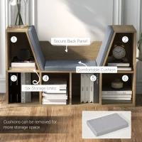 HOMCOM 6-Cubby Bookcase with Seat Cushion, Cube Storage Shelf with Reading Nook for Home Office, Study, Oak(m-6)