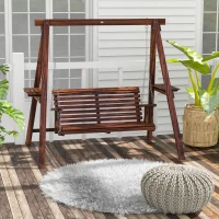 Outsunny 2-Seat Outdoor Swing Chair with Stand and Side Tables for Garden, Poolside, Backyard, Carbonized(m-8)