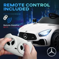 Qaba Mercedes-Benz AMG GTR Licensed 12V Battery Powered Kids Electric Car w/ Remote Control & Soft Start, White(m-7)