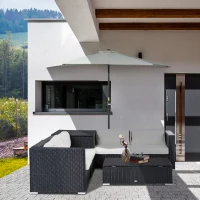 Outsunny 6 Pieces Patio Furniture Set with Cushion, Outdoor PE Rattan Wicker Sectional Conversation Furniture Sofa with Storage Table and Coffee Table, Beige(m-1)