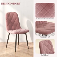 HOMCOM Dining Chairs Set of 4, Upholstered Dining Room Chairs with Steel Legs, Modern Kitchen Chair for Dining Room, Pink(m-4)