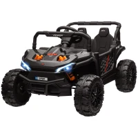 Qaba 12V Ride On Truck, Battery Powered Electric Car for Kids w/ Remote Control, 4-Wheel Suspension & LED Lights, Black(m-1)