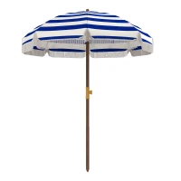 Outsunny 6.2' Beach Umbrella for Travel, Vent, Ruffles, Carry Bag, Portable Outdoor Umbrella for Garden, Blue Stripe(m-11)