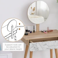 HOMCOM Vanity Table, Makeup Vanity with Drawer and Height Adjustable Mirror, Dressing Table with Wood Legs for Bedroom, Oak(m-4)