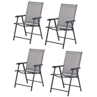 Outsunny Set of 4 Outdoor Folding Chairs, Stackable Patio Dining Chairs with Armrests, Metal Frame, Gray(m-11)
