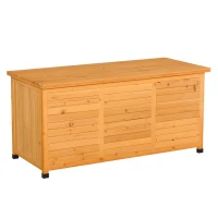 Outsunny 75 Gallon Wooden Deck Box, Outdoor Storage Container with Aerating Gap & Weather-Fighting Finish, Yellow(m-11)