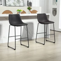 HOMCOM Bar Height Bar Stools Set of 2, Vintage PU Leather Bar Chairs, Kitchen Stools with Footrest for Home Bar, Dark Brown(m-8)