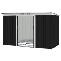 Outsunny 9' x 4' Metal Outdoor Storage Shed, Tool House with Double Lockable Doors for Backyard, Patio, Lawn, Garage, Dark Gray(m-11)