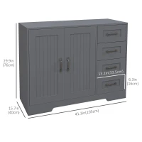 HOMCOM Modern Kitchen Storage Cabinet, Sideboard Buffet Cabinet with Drawers and Beadboard Door, Grey(m-3)