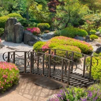 Outsunny 6' Metal Arch Backyard Garden Bridge with 660 lbs. Weight Capacity, Safety Siderails, Vine Motifs, Easy Assembly for Backyard Creek, Stream, Pond, Brown(m-10)