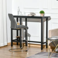 HOMCOM Modern Bar Table, Pub Table, Accent Console Table with Side Storage Shelf & Metal Frame, Black(m-7)
