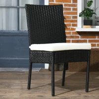 Outsunny 4 PE Rattan Outdoor Dining Chairs with Cushions, Patio Wicker Dining Chairs with Backrest, Black(m-7)
