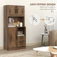 HOMCOM 60" Kitchen Pantry Storage Cabinet, Farmhouse Kitchen Hutch with Microwave Oven Countertop, Adjustable Shelves, Brown(m-8)